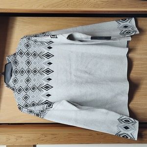 NWT, Tahari, Women's, White, Gray and Black Patterned, Mock, Sweater,  XLarge